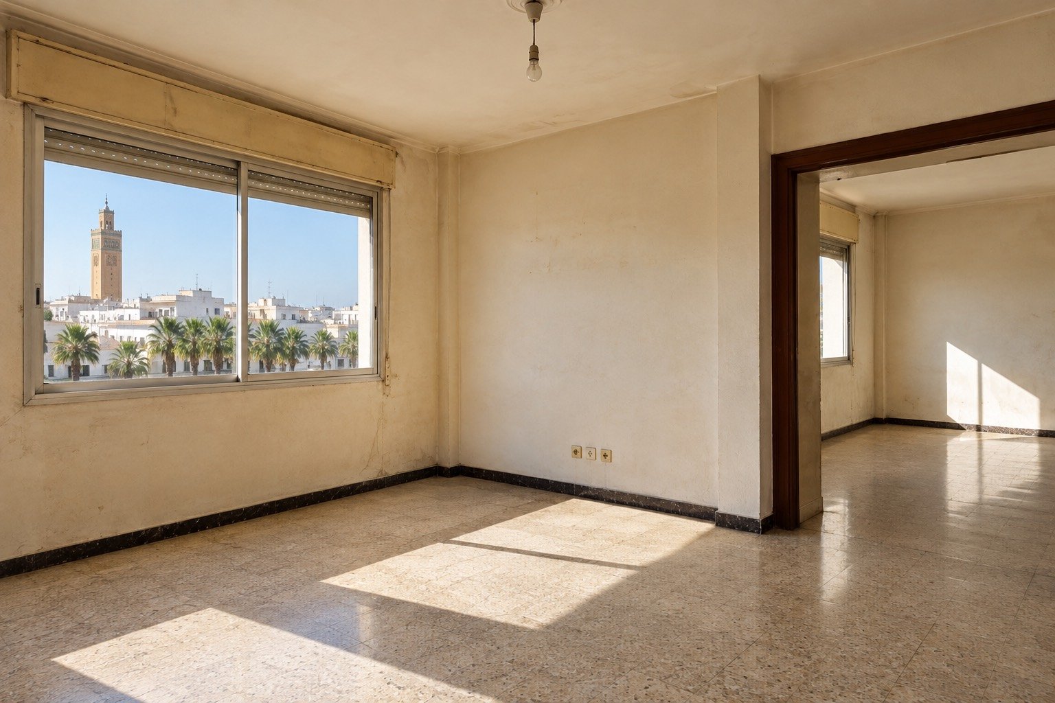 Appartement des années 70 à Casablanca avant travaux, vue sur la ville